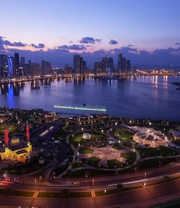 Night Aerial View Of Khalid Lagoon Sharjah
